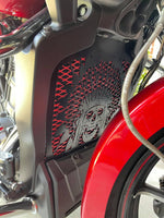 Skull Warbonnet Black Radiator Cover with Red Screen for Indian Challenger/Pursuit