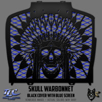 Skull Warbonnet Black Radiator Cover with Blue Screen for Indian Challenger/Pursuit