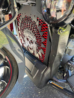 Skull Warbonnet Black Radiator Cover with Red Screen for Indian Challenger/Pursuit